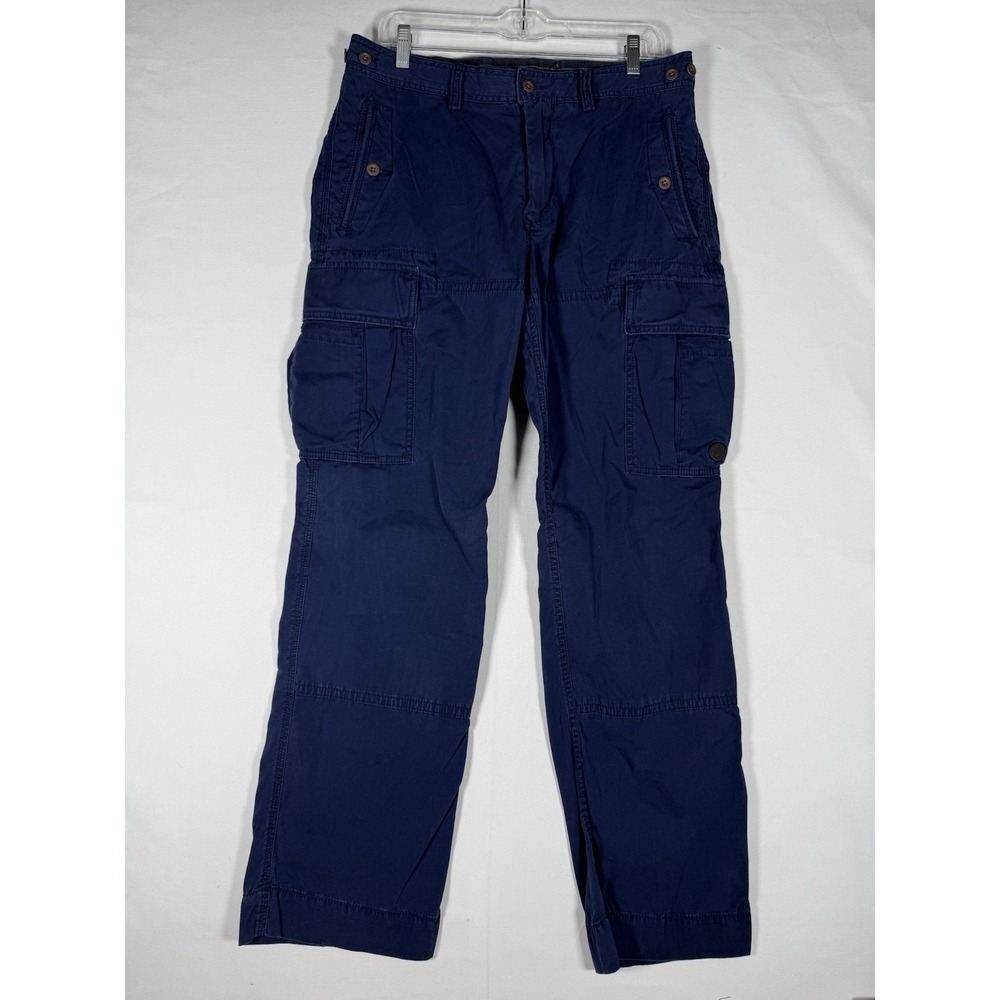 VTG Polo Ralph Lauren Utility Cargo Pants Men's 32x32 Blue Military Buttons 90s